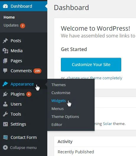 wordpress appearance widgets